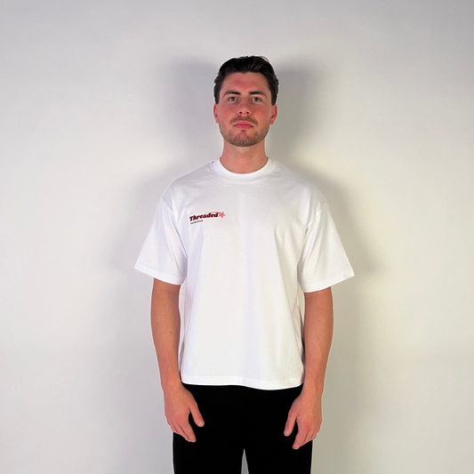 Threaded star tee- white/pink