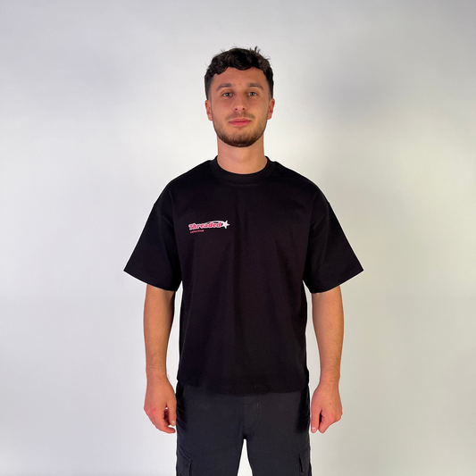 Threaded star tee- black/pink