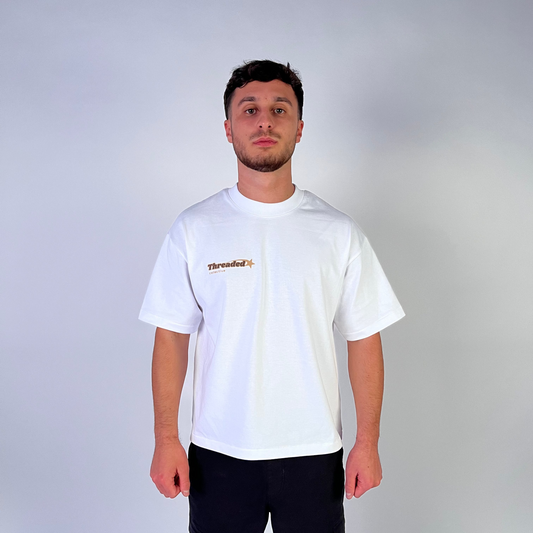 Threaded star tee- white/caramel